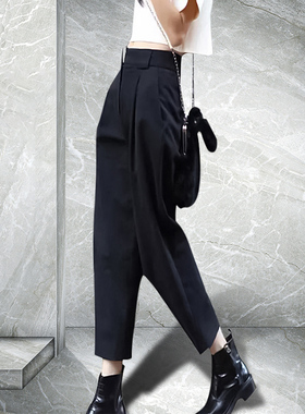 欧货九分西装裤女直筒高腰垂感新款显瘦九分裤黑色职业西裤