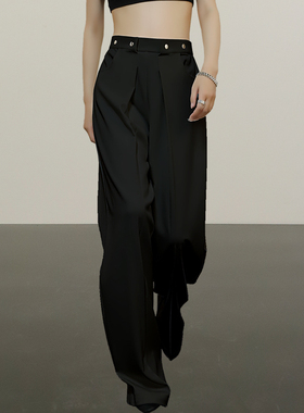 欧洲站职业西装裤女高腰直筒新款黑色气质宽松显瘦阔腿长裤