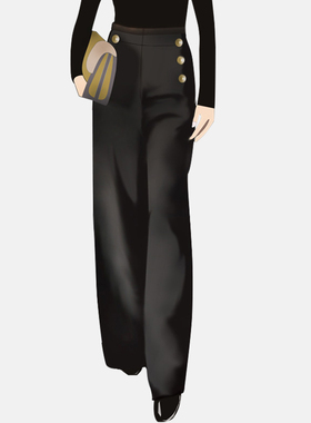 欧美时尚双排扣阔腿裤女高腰垂感2024年新款黑色直筒宽松西装长裤