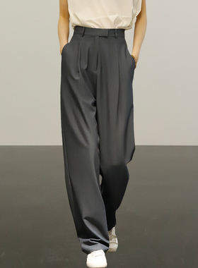 欧洲站灰色职业裤西装裤女高腰垂感气质显瘦春夏直筒休闲阔腿西裤