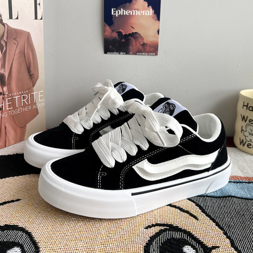 厚底帆布鞋男士休闲黑色鞋子男鞋 ins冬季新款情侣女板鞋美式高街