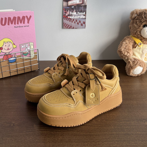 棕色鞋子男鞋冬季新款增高板鞋男士 厚底美式面包鞋女休闲鞋情侣