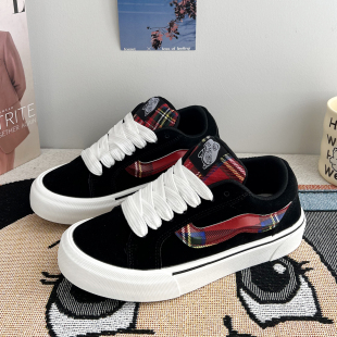 子男鞋 新款 高街情侣休闲鞋 男款 女 美式 黑色鞋 板鞋 厚底帆布鞋 秋季