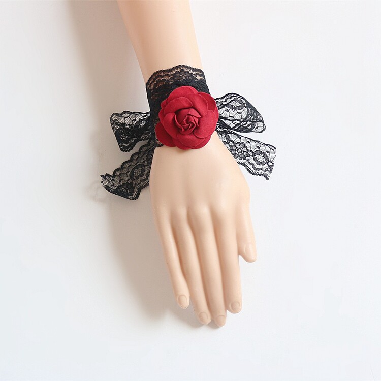 黑色蕾丝手绑蝴蝶结手腕花舞台演出影楼拍照腕部装饰品女深红橙色
