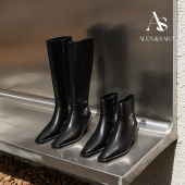 ALEXSARA原创设计 方头真皮粗跟短靴高筒拉链长筒靴 2026早春新款