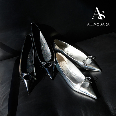 ALEXSARA+尖头+浅口+镂空+平底鞋