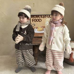 秋冬加厚男女童两件套 卡通睡衣半边绒家居服2025新款 亲子款