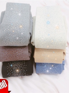 冬季加绒燕麦白色加厚羊绒烫钻打底裤袜奢华超密水钻闪闪连裤袜女