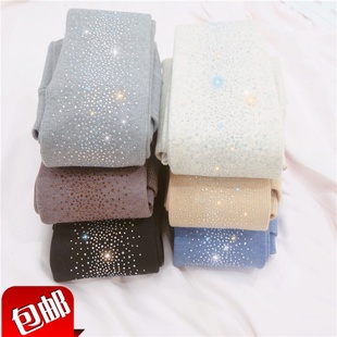 冬季加绒燕麦白色加厚羊绒烫钻打底裤袜奢华超密水钻闪闪连裤袜女