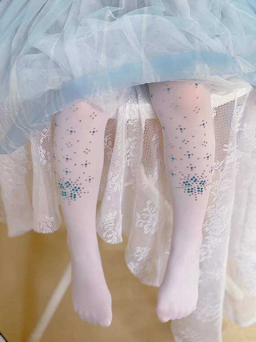 冰雪奇缘爱莎公主水钻宝石舞蹈袜秋冬女童袜烫钻连体袜白色连裤袜