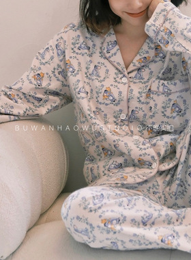 代工厂真心赞！磨毛加厚全棉睡衣维尼熊屹耳卡通家居服北欧大码