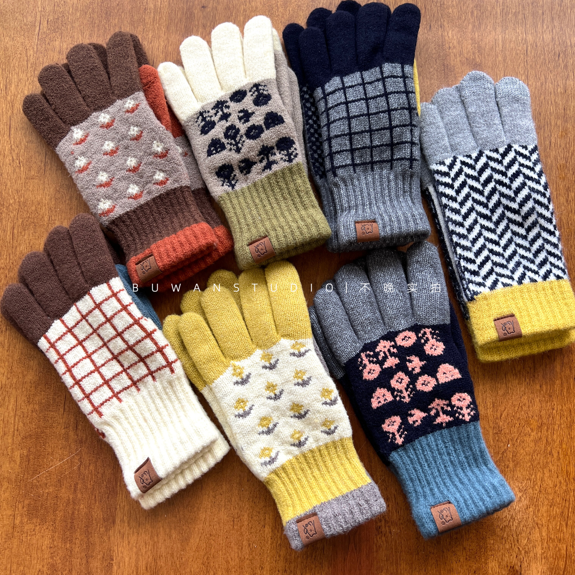 复古加厚自发热情侣款针织手套