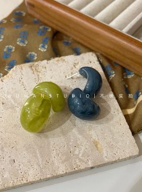 法式晕染蓝绿色复古耳饰耳钉