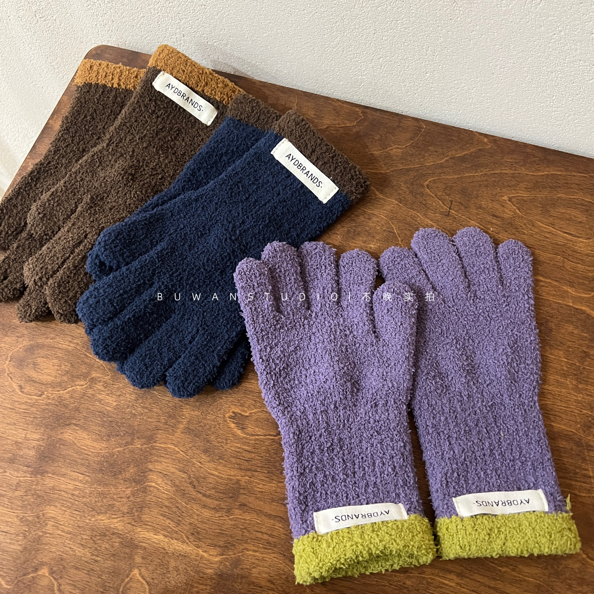 韩系拼色触屏儿童保暖分指手套