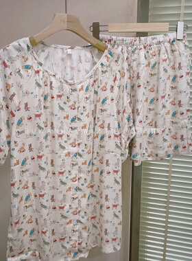 可盐可甜|贼舒服人棉贡缎绵绸家居服卡通花斑狗马戏团夏短袖短裤