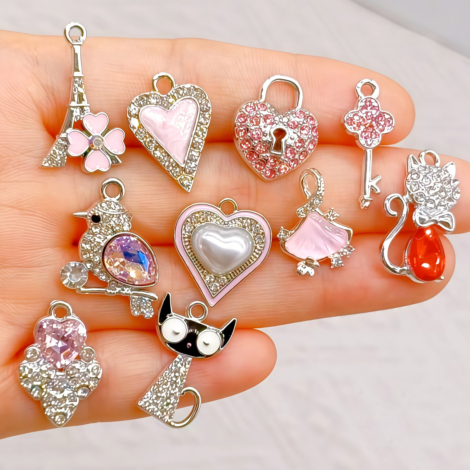 合金镶嵌水钻猫咪小熊吊坠DIY手链项链耳环服饰包包饰品配件挂件