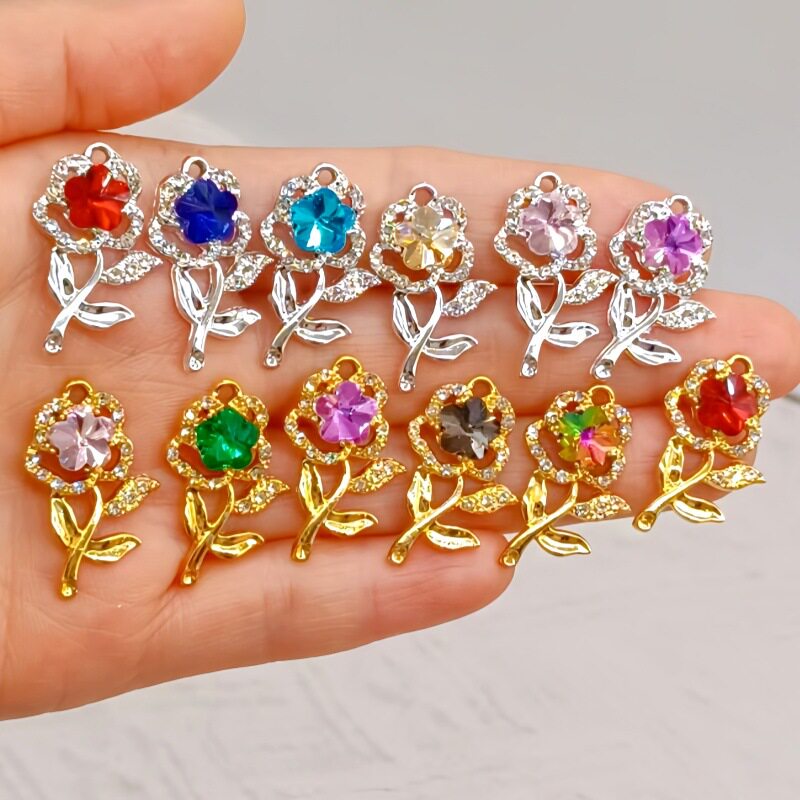 韩版合金饰品diy配件单吊电镀带钻花朵项链手链吊坠挂件