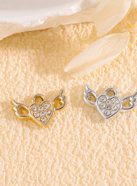小众天使翅膀挂件吊坠镶钻爱心diy配饰合金配件服饰包包手链项链