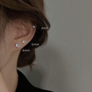 超闪经典 六爪锆石耳钉简约ins耳环养耳洞耳饰女钛钢不掉色耳骨钉