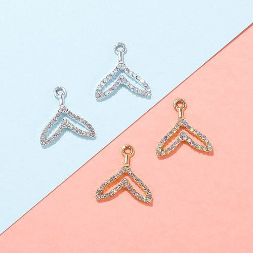 鱼尾配饰挂件简约彩色镶钻吊坠合金饰品配件diy耳饰项链服饰材料