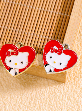 红色KT猫咪挂件配饰吊坠卡通滴油公仔款合金饰品配件DIY项链手链