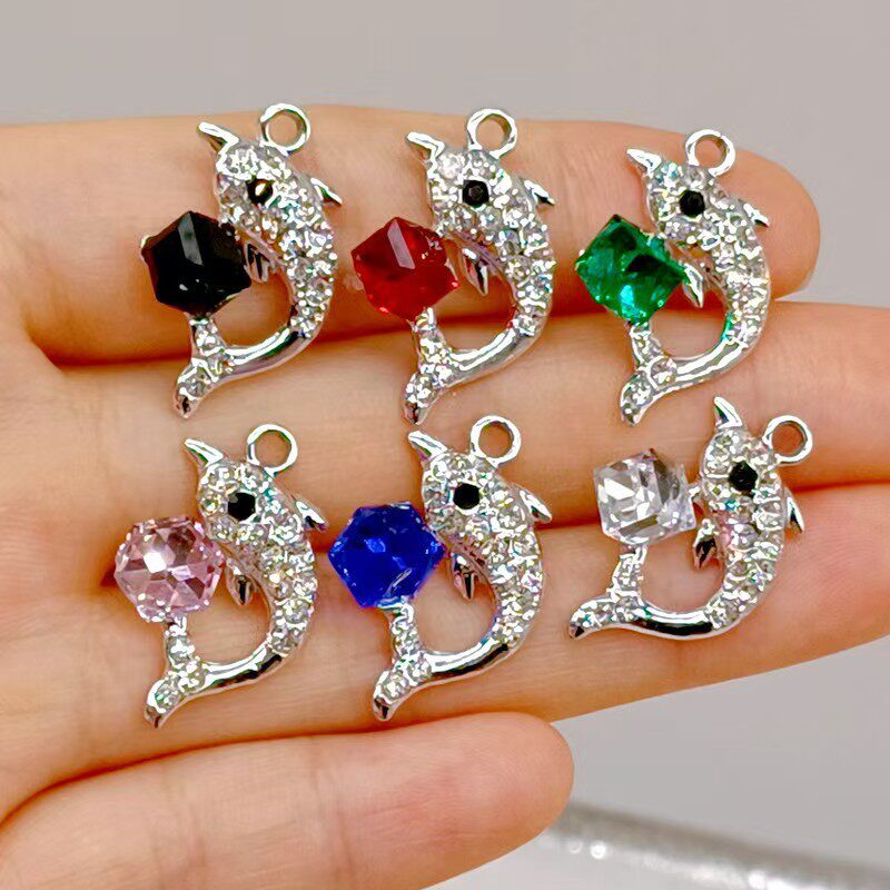 韩版合金饰品水钻海豚挂件耳环项链手链DIY手工吊坠材料配件彩色