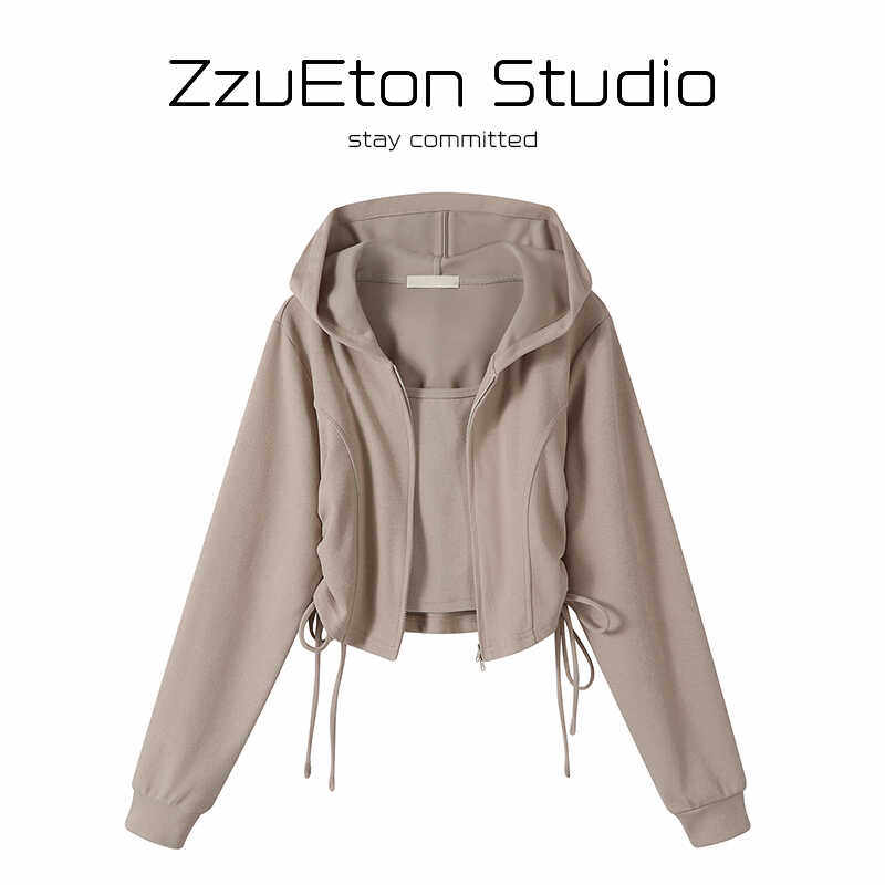 盐系轻熟卫衣两件套短款开衫