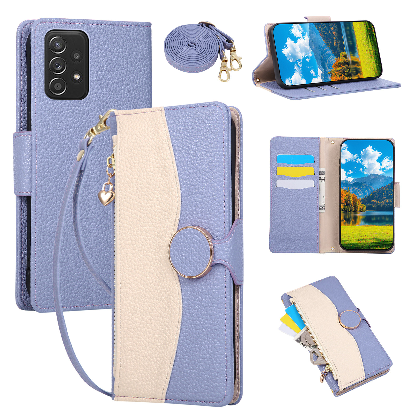 三星手机壳日系撞色拉链零钱卡包