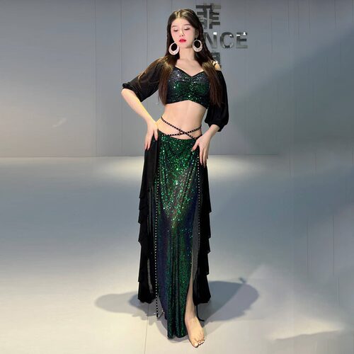 舞娘网纱亮片肚皮舞练功服
