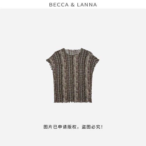 【朵姐臻选】D0048三宅抗皱彩条桑蚕丝弹力泡泡褶皱短袖T恤女装