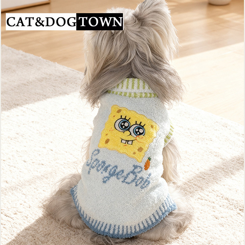 日本狗狗衣服半边绒毛衣猫咪冬季外出穿小型犬博美宠物保暖狗服装