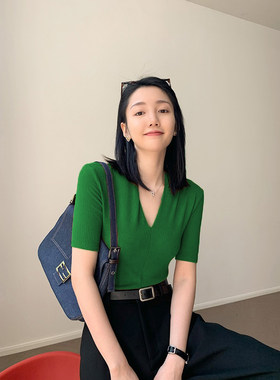 薄款冰丝女针织短袖T恤