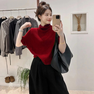 2026新款秋冬落肩羊毛衫女半袖上衣羊绒中袖内搭宽松打底衫毛衣女