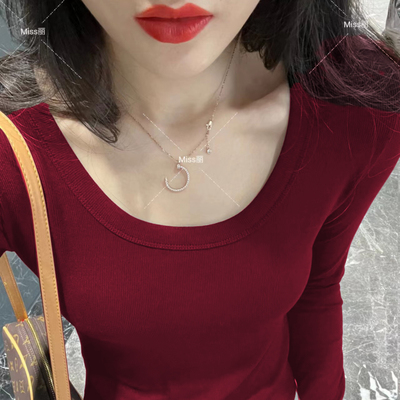 修身复古红上衣薄款羊毛针织毛衣