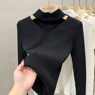 挂脖镂空毛衣女秋冬洋气2025新款设计感性感内搭半高领打底针织衫