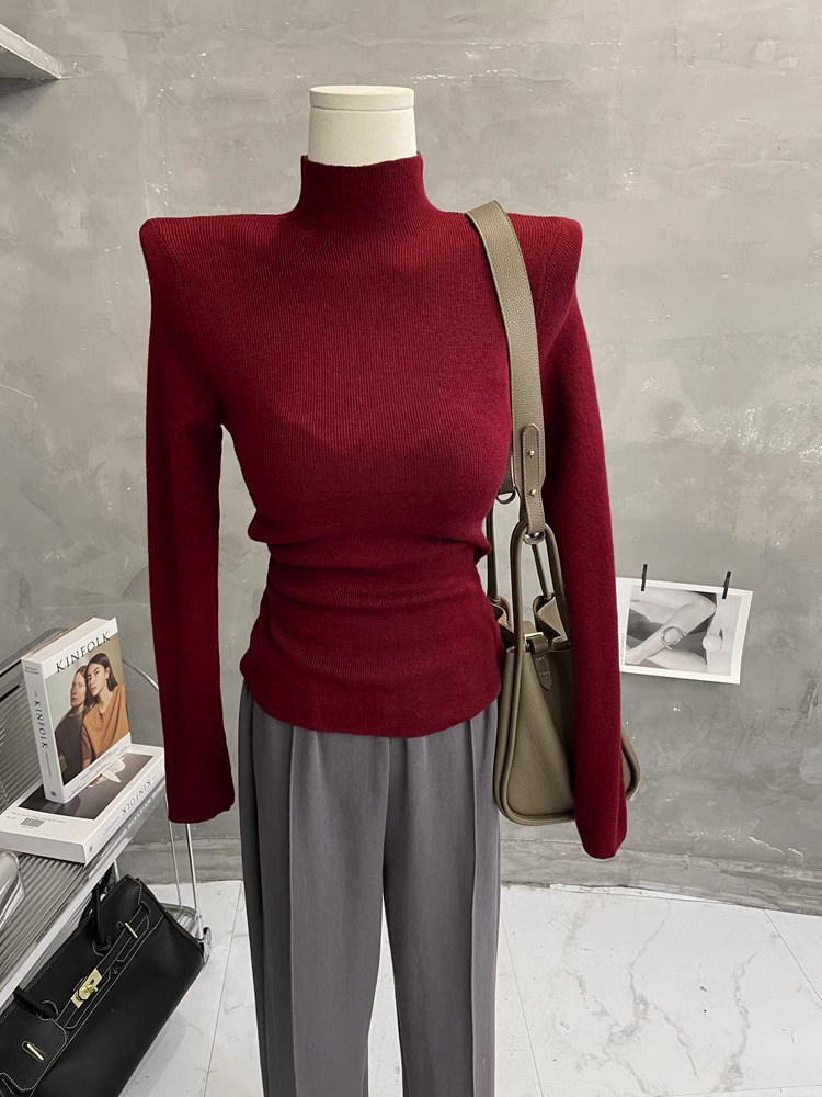 欧货半高领打底衫女春秋修身复古红毛衣洋气2025年新款羊毛针织衫,女装/女士精品,毛针织衫,淘宝优惠券,粉丝福利购,淘宝优惠卷