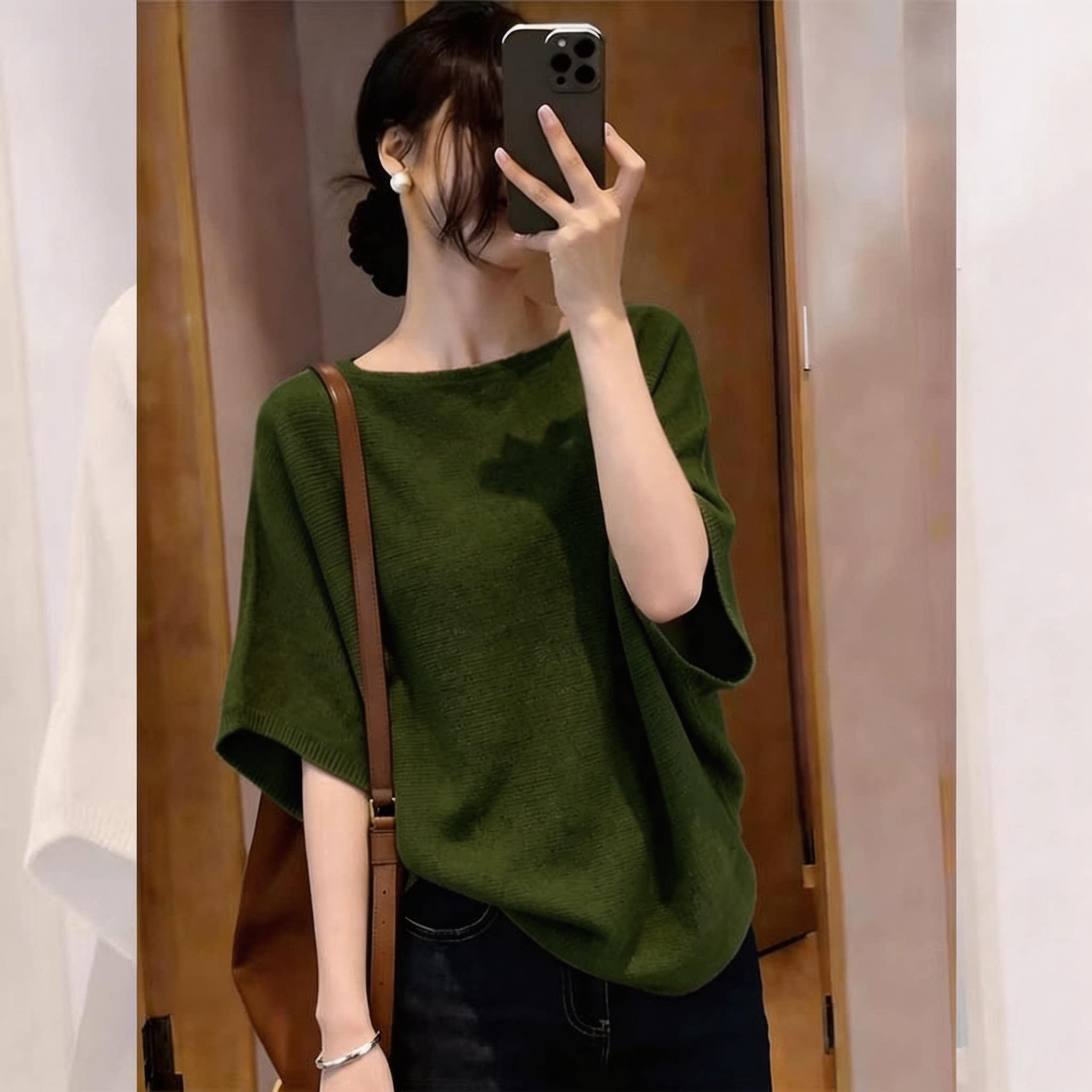 别致漂亮设计感牛油果绿半袖针织衫女夏季气质显瘦高级感t恤上衣