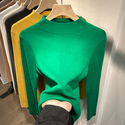 半高领打底衫洋气绿色上衣针织套头