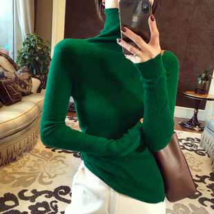 洋气高领上衣 羊绒针织衫 绿色打底衫 女秋冬内搭堆堆领毛衣2025新款