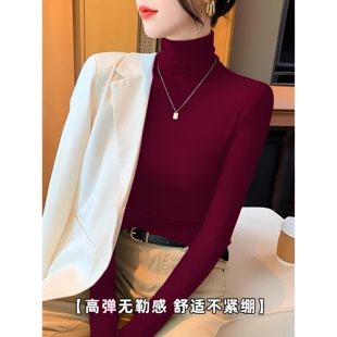 法式高领内搭安哥拉红打底衫女秋冬搭配大衣显瘦堆堆领针织衫毛衣