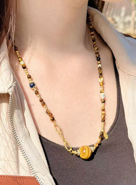 灵隐文创新款虎禄财财精致新中式项链百搭金虎眼石手串5029