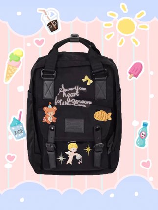 Doughnut Black甜甜圈马卡龙纯黑双肩包全黑ins甜酷大容量黑武士