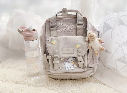 Doughnut甜甜圈马卡龙石色蓝莲花百搭潮牌双肩包书包大容量电脑包