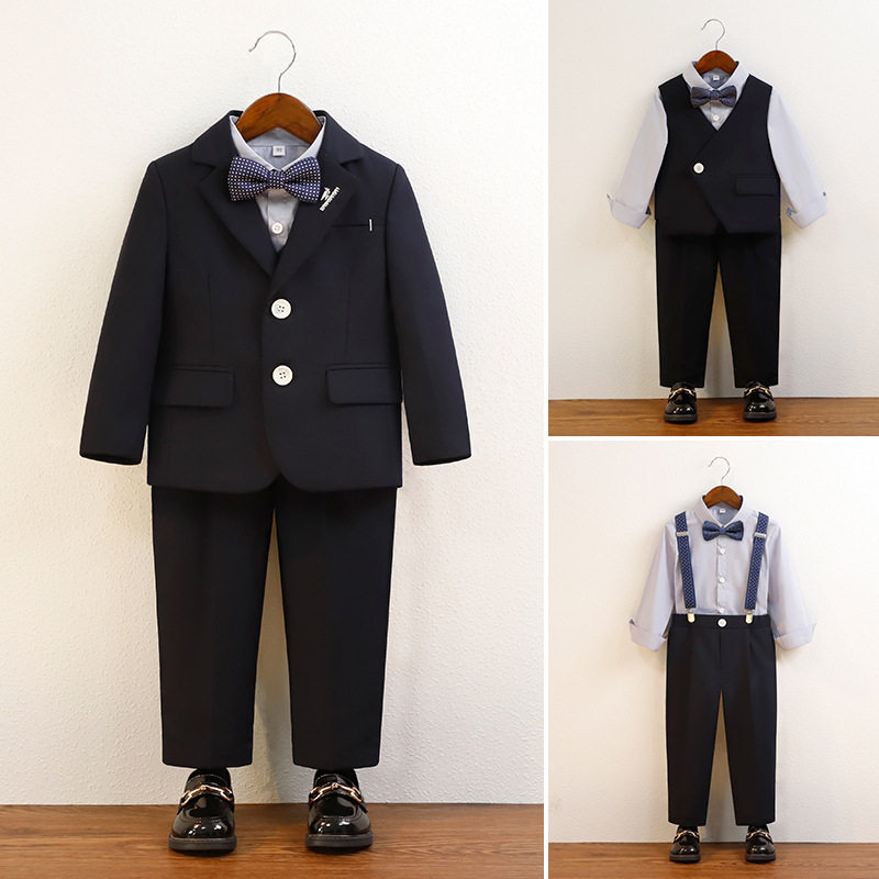儿童西装秋季男童礼服马甲套中小童钢琴演出服小主持人合唱背带裤