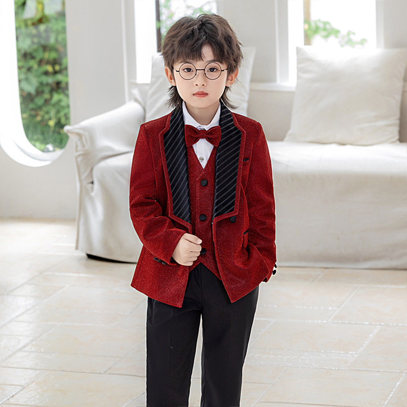 儿童西装套装男童亮片新年舞台晚会走秀主持演出礼服花童周岁西服