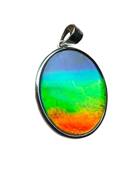 天然加拿大斑彩石 七彩宝石吊坠 水晶面 椭圆吊坠 李居明