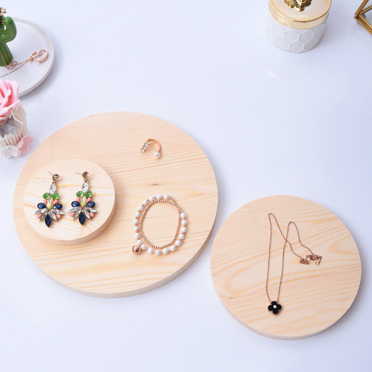 로그 라운드 3 피스 조합 세트 단단한 나무 스토리지 랙 쥬얼리 랙 디스플레이 카운터 쥬얼리 디스플레이 테이블 높이 테이블