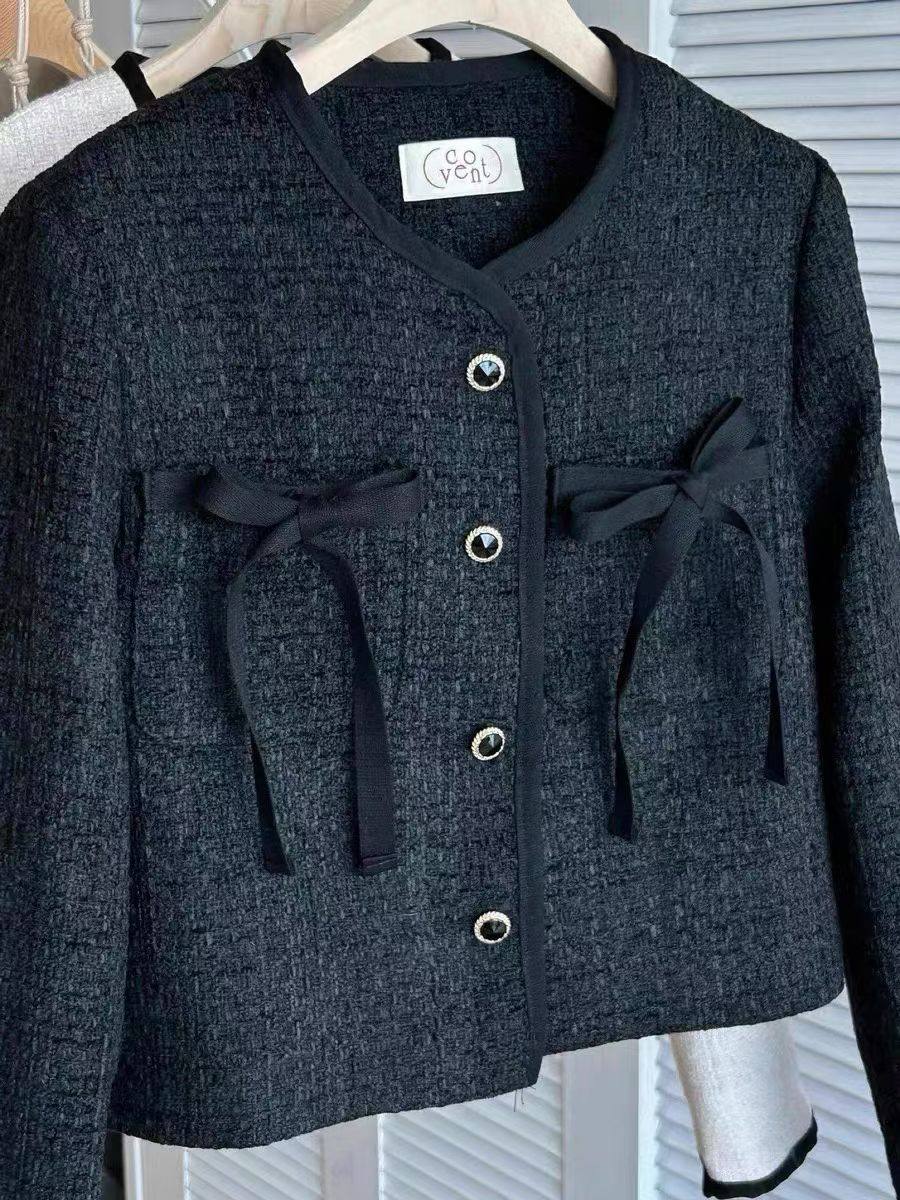 韩国东大门25年春季新款时尚百搭蝴蝶结小香风外套女a142