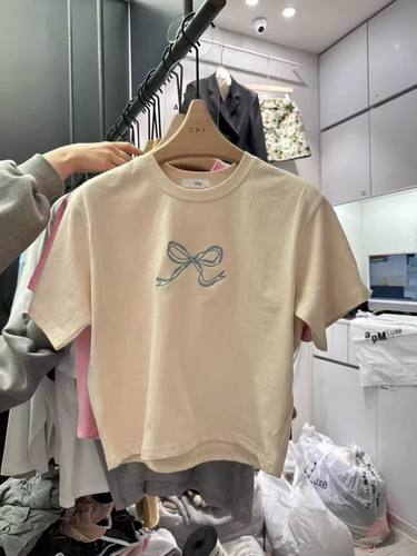 韩国东大门25年春季新款蝴蝶结时尚百搭圆领短袖T恤女a184