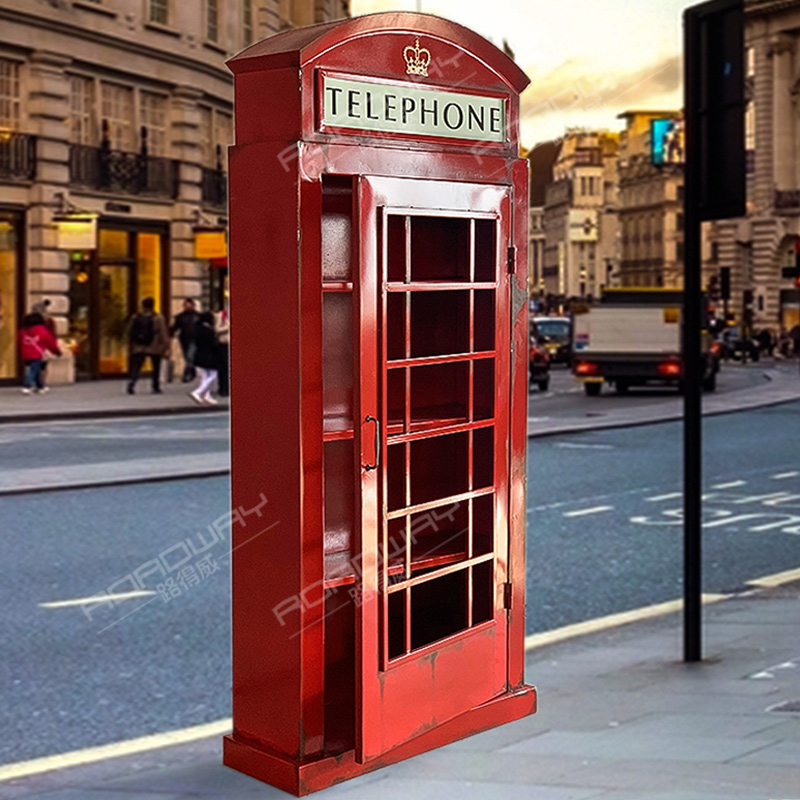 欧式复古工业风金属铁艺伦敦电话亭储物柜家居商场软装饰品摆设